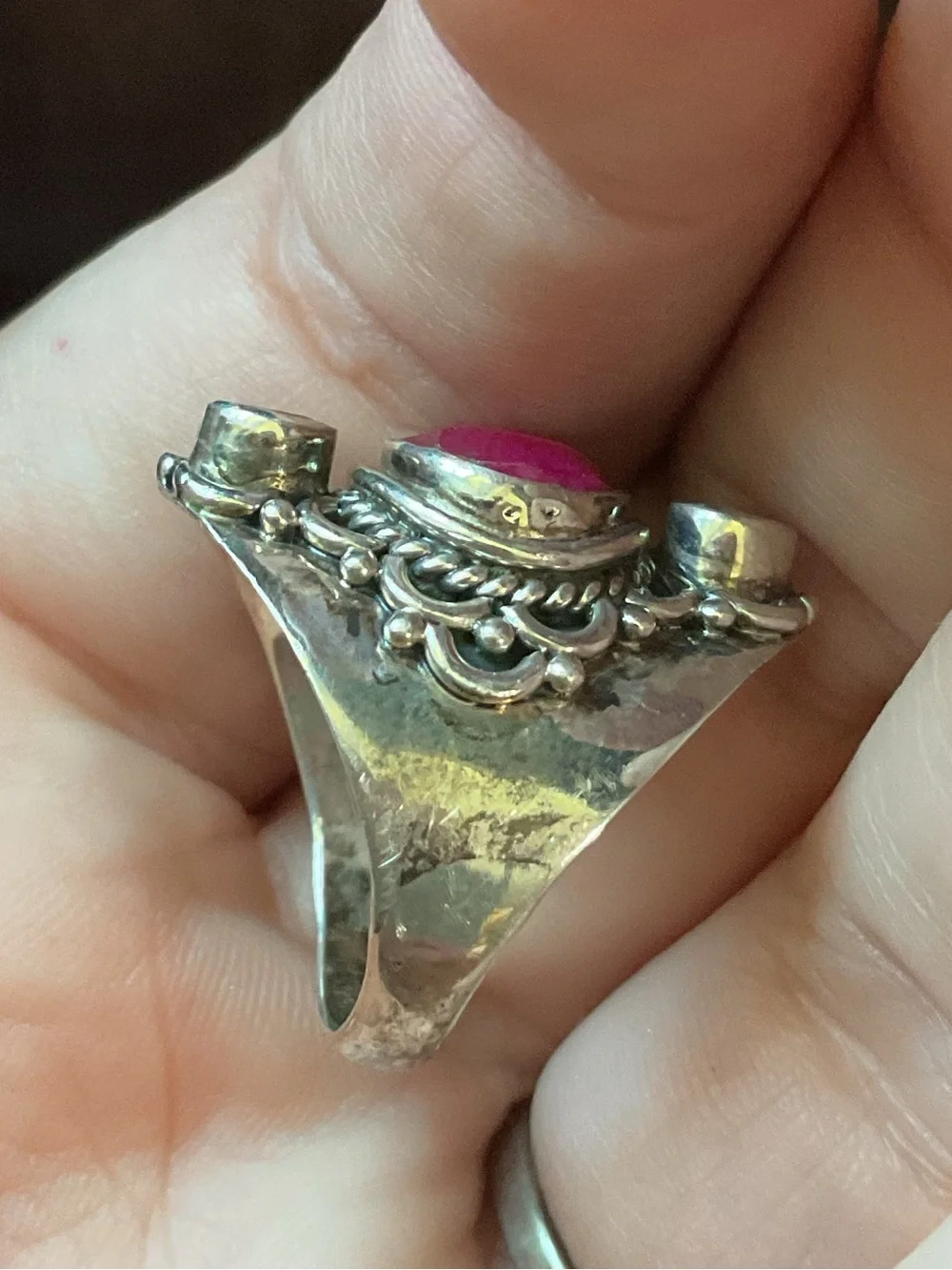 Vintage Sterling Silver Ruby Multi Gemstone Boho Ring Size 6